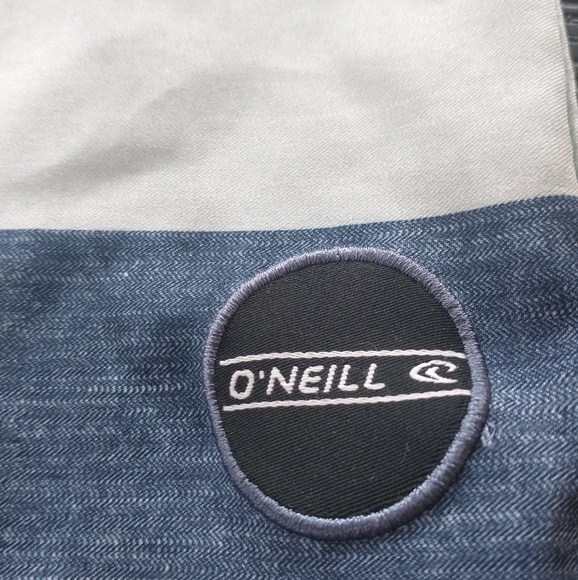 O'Neill Men's Swim/Board Shorts Medium Dark Blue Sky Blue Turquoise Grey Stripes - Picture 2 of 5